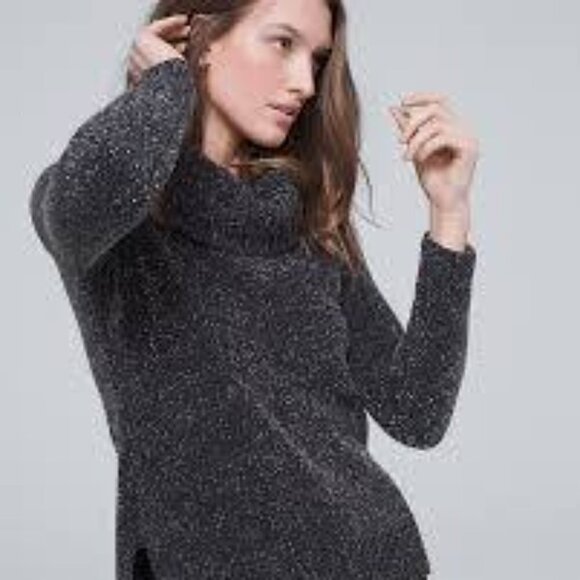 WHBM Black Sparkle Chenille Shimmer Relaxed Hem Cowl Neck Large Sweater NWT - Picture 10 of 10